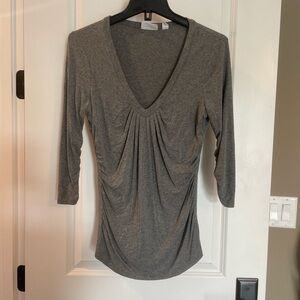 New York & Company Gray Ruched Fitted Blouse
